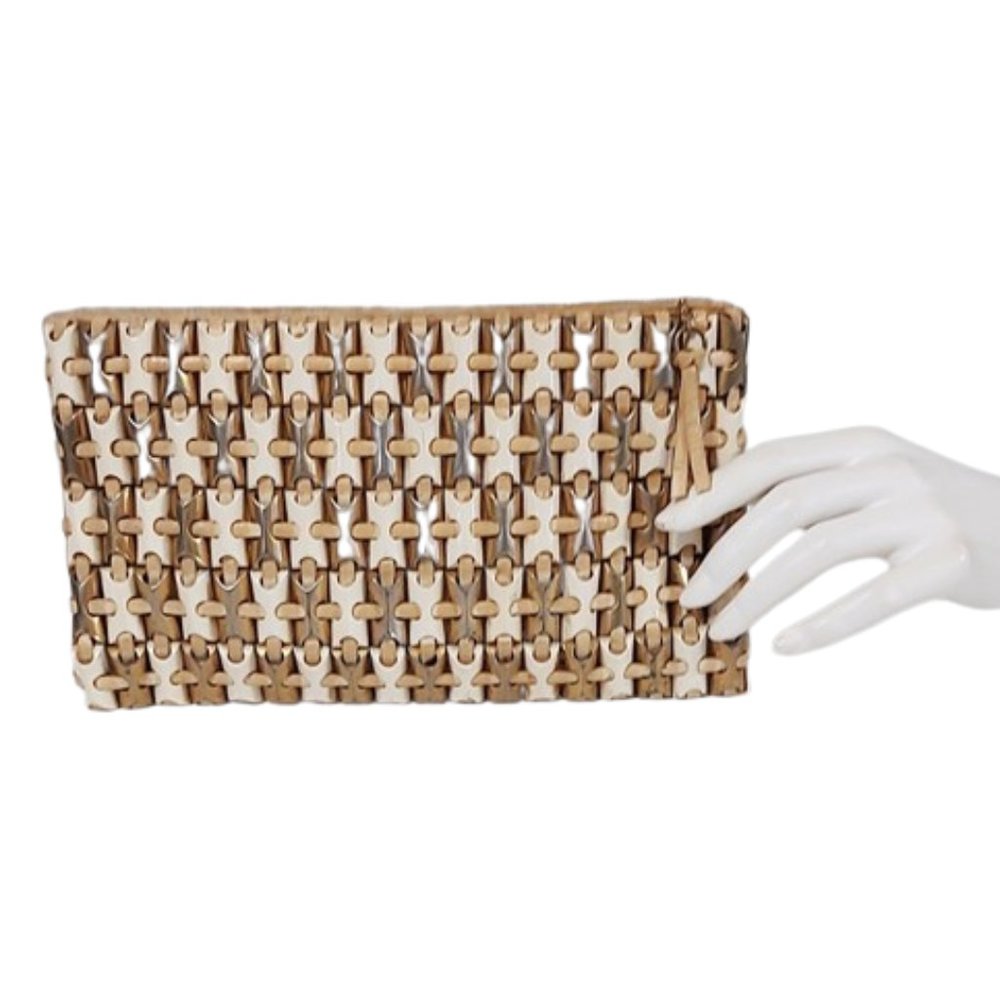 Genuine 1940s Vintage Clutch Bag Cream Gold & Silver Plasticflex Tile Purse